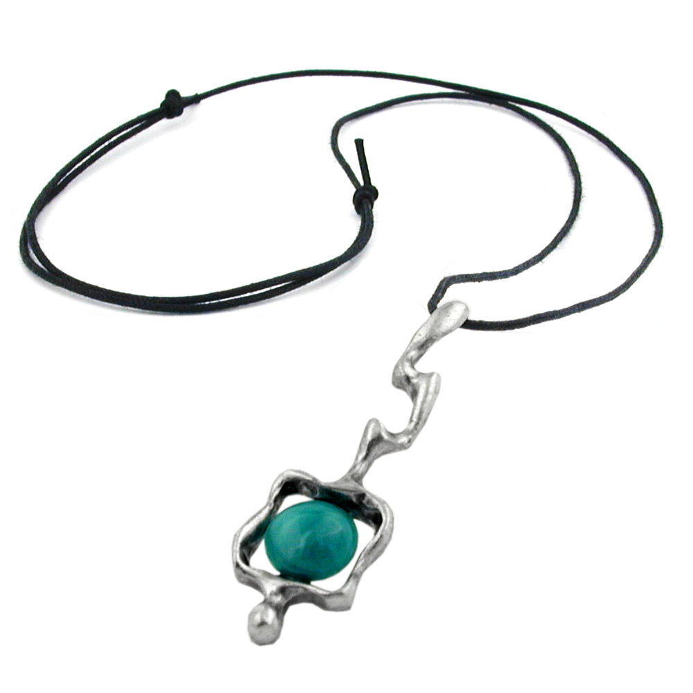 Kette, Anhänger Zinn, mit Einlage verschiedene Farben