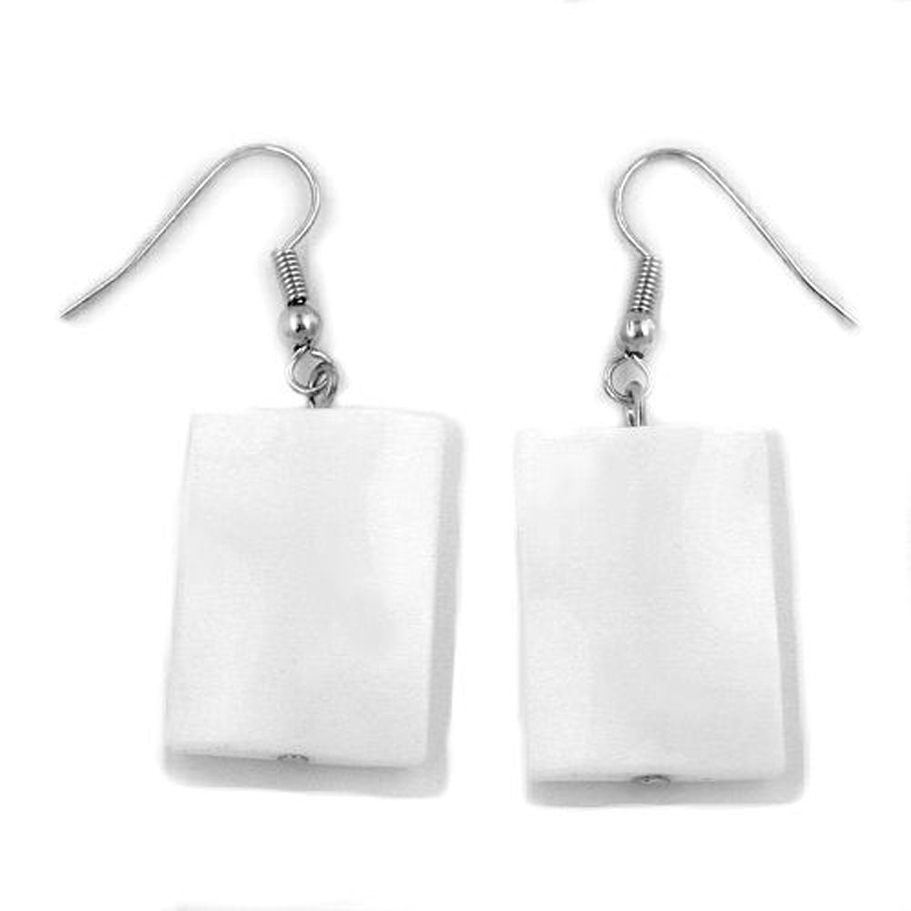 Ohrhaken Ohrhänger Ohrringe Viereck gewellt weiß-glänzend