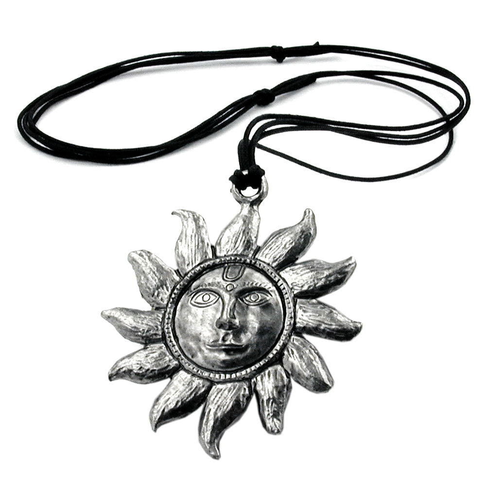 Kette 68mm Zinn-Anhänger große Sonne mit Gesicht verschiedene Längen