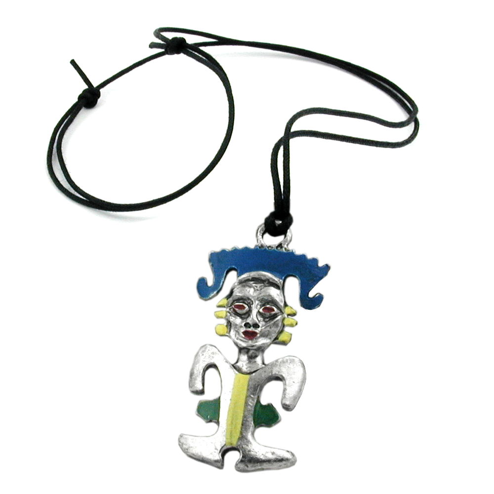 Kette verschiedene Größen Zinn-Anhänger Figur farbig bemalt verschiedene Längen