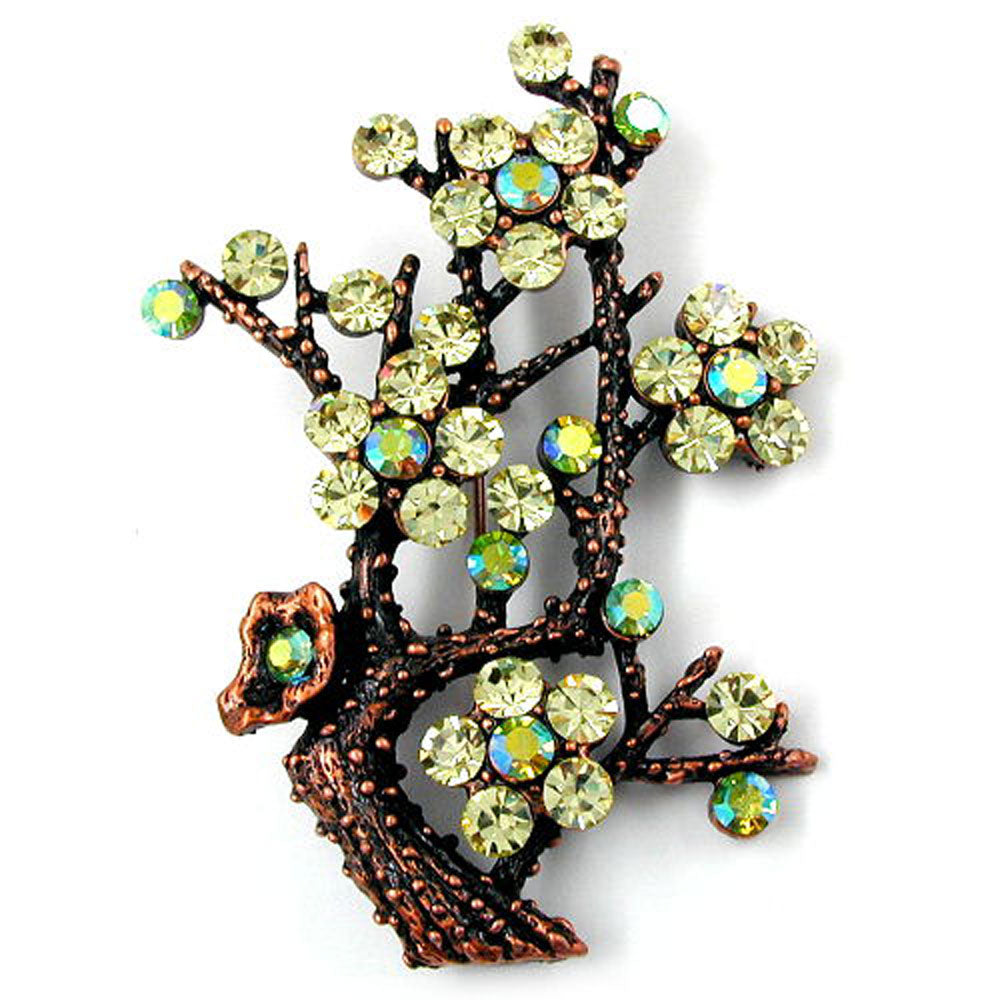 Brosche, Glas jonquil, Baum kupfer