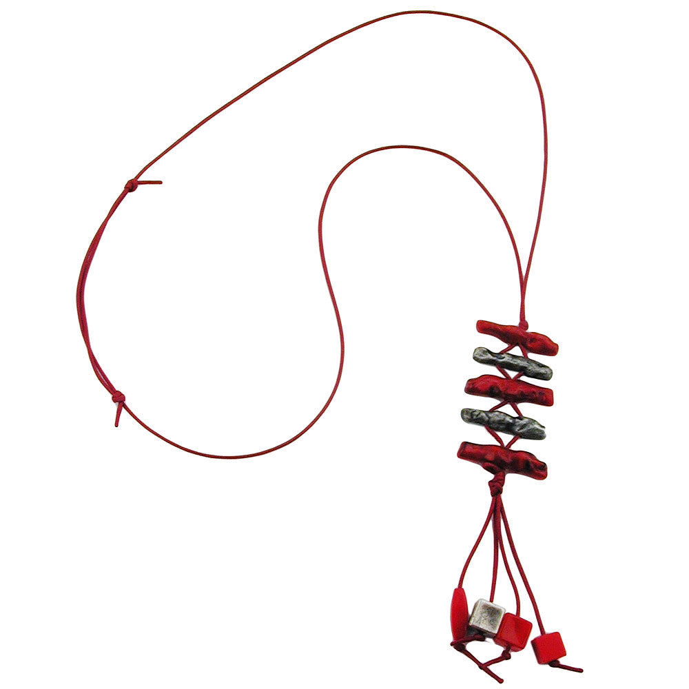 Kette, Kunststoff-Koralle, verschiedene Farben-altsilber