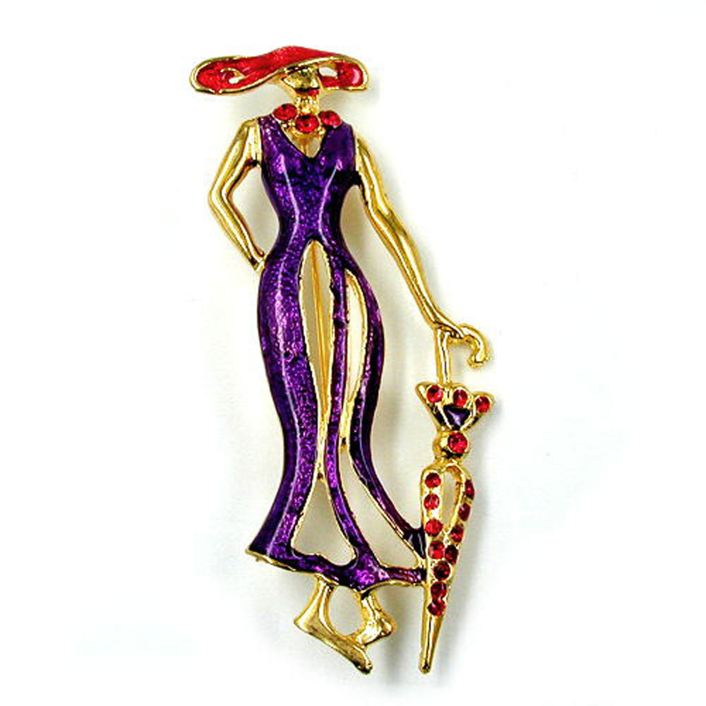 Brosche, Dame m. Schirm, verschiedene Farben go