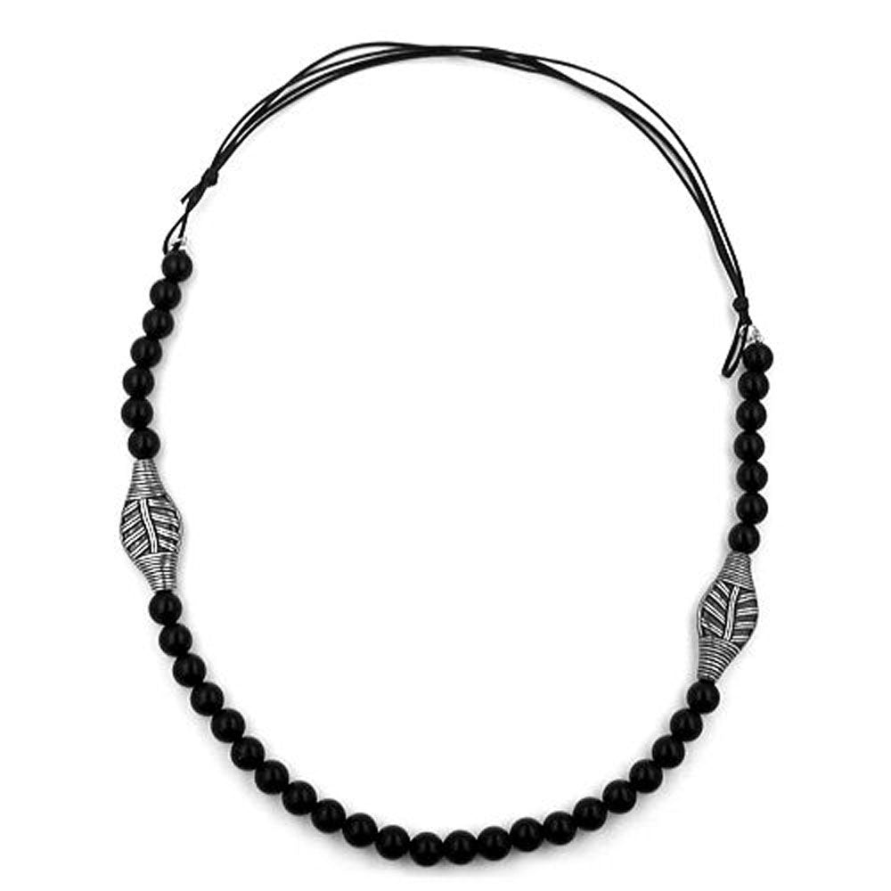 Kette, Perle verschiedene Farben, Blatt altsilber