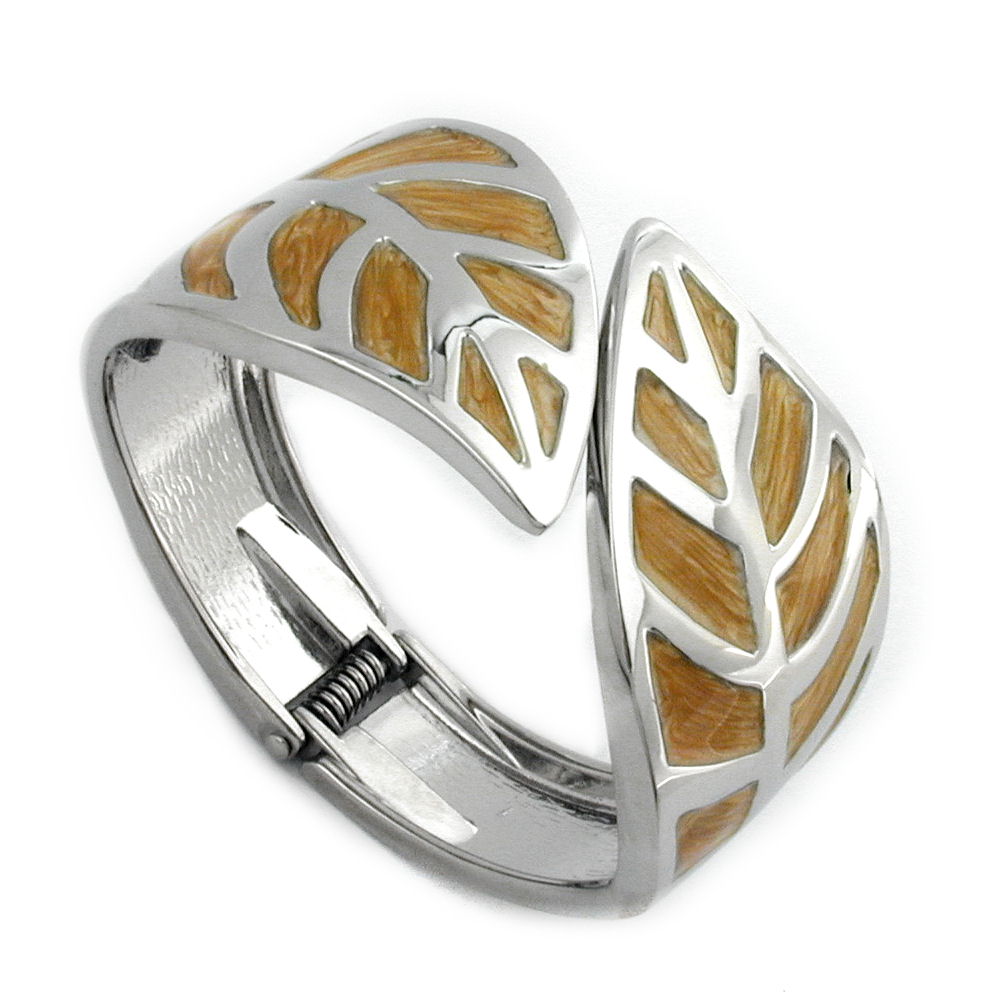 Armreif mit Scharnier, Blätter, ocker