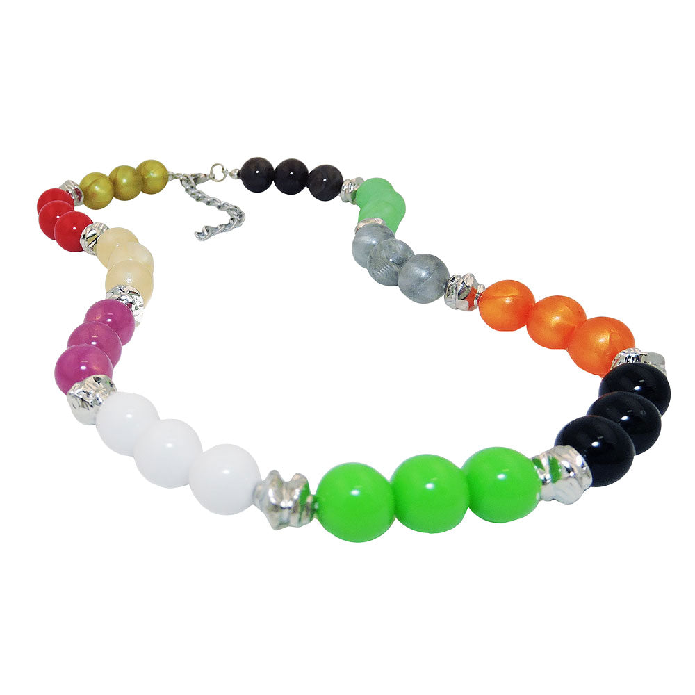 Kette, Perlen multicolor, chrom, verschiedene Längen