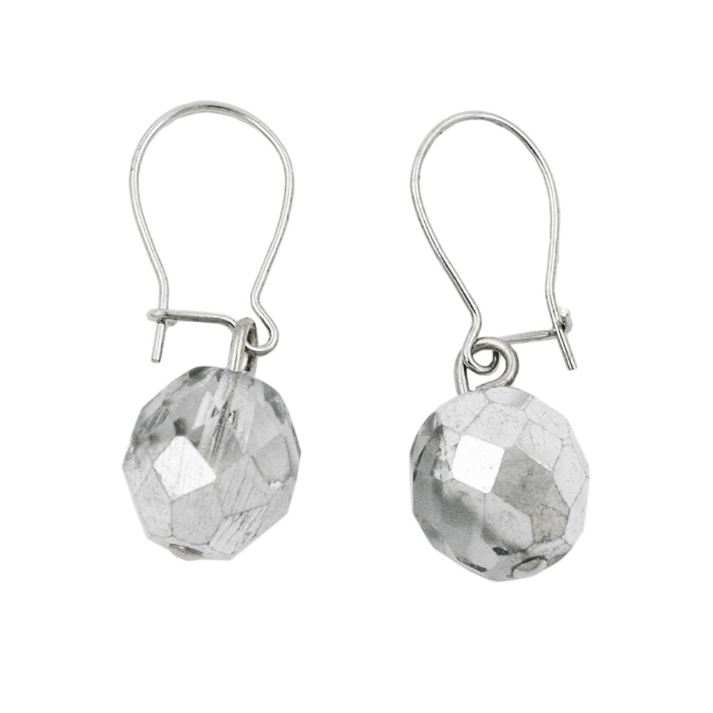 Ohrhaken Ohrhänger Ohrringe verschiedene Größen facettierte Glasperle silber-verspiegelt