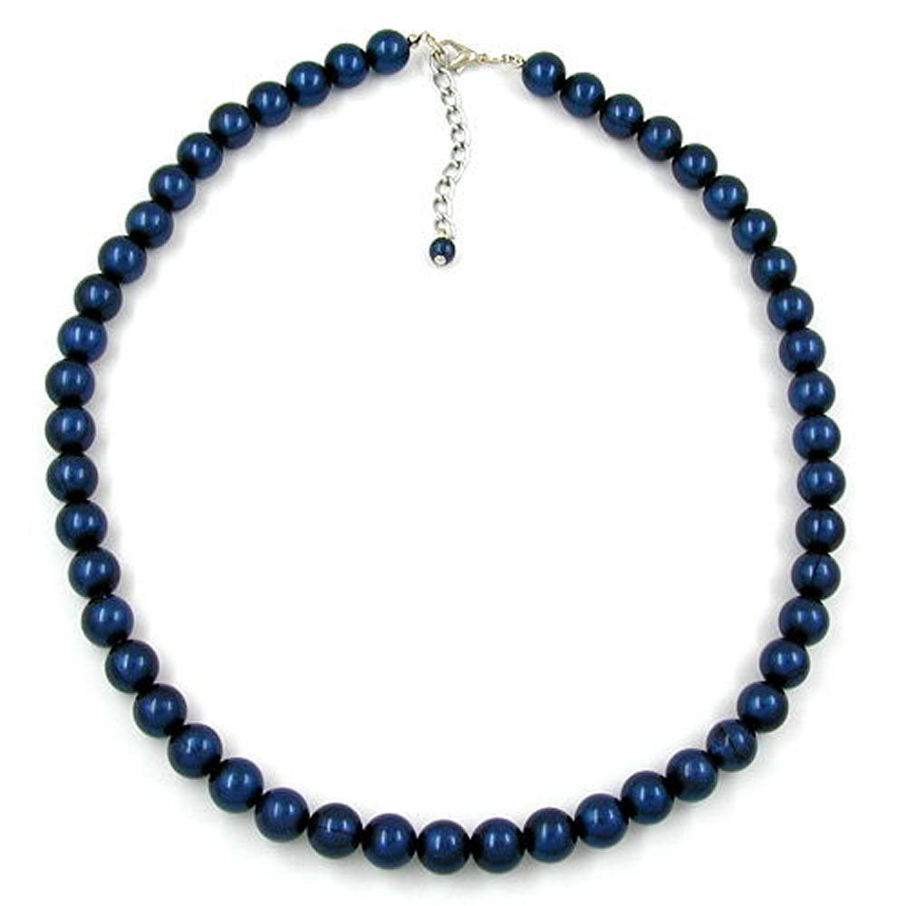 Kette, Perlen 10mm, stahlblau, verschiedene Längen