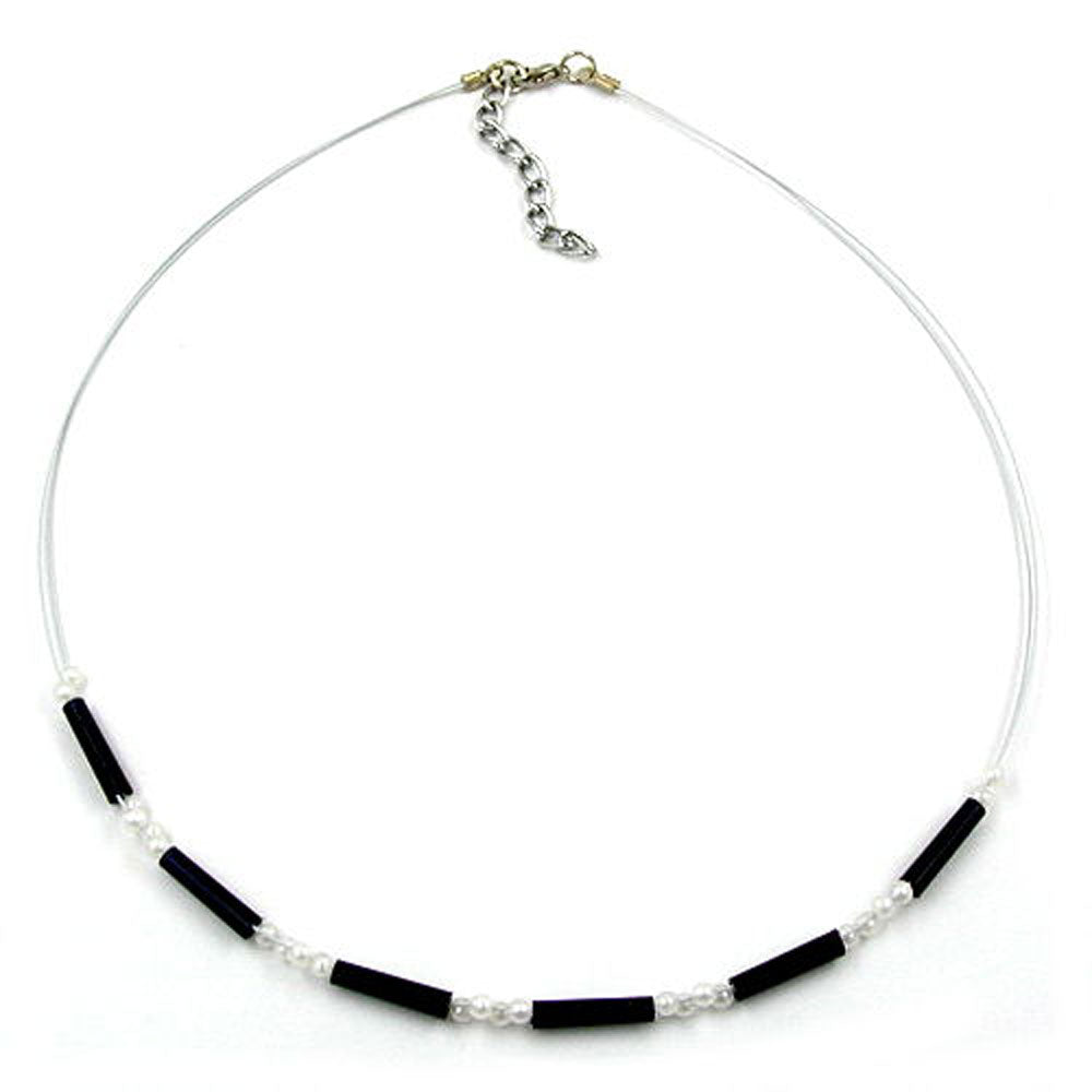 Kette, Perlen verschiedene Farben-wachsweiß, Draht