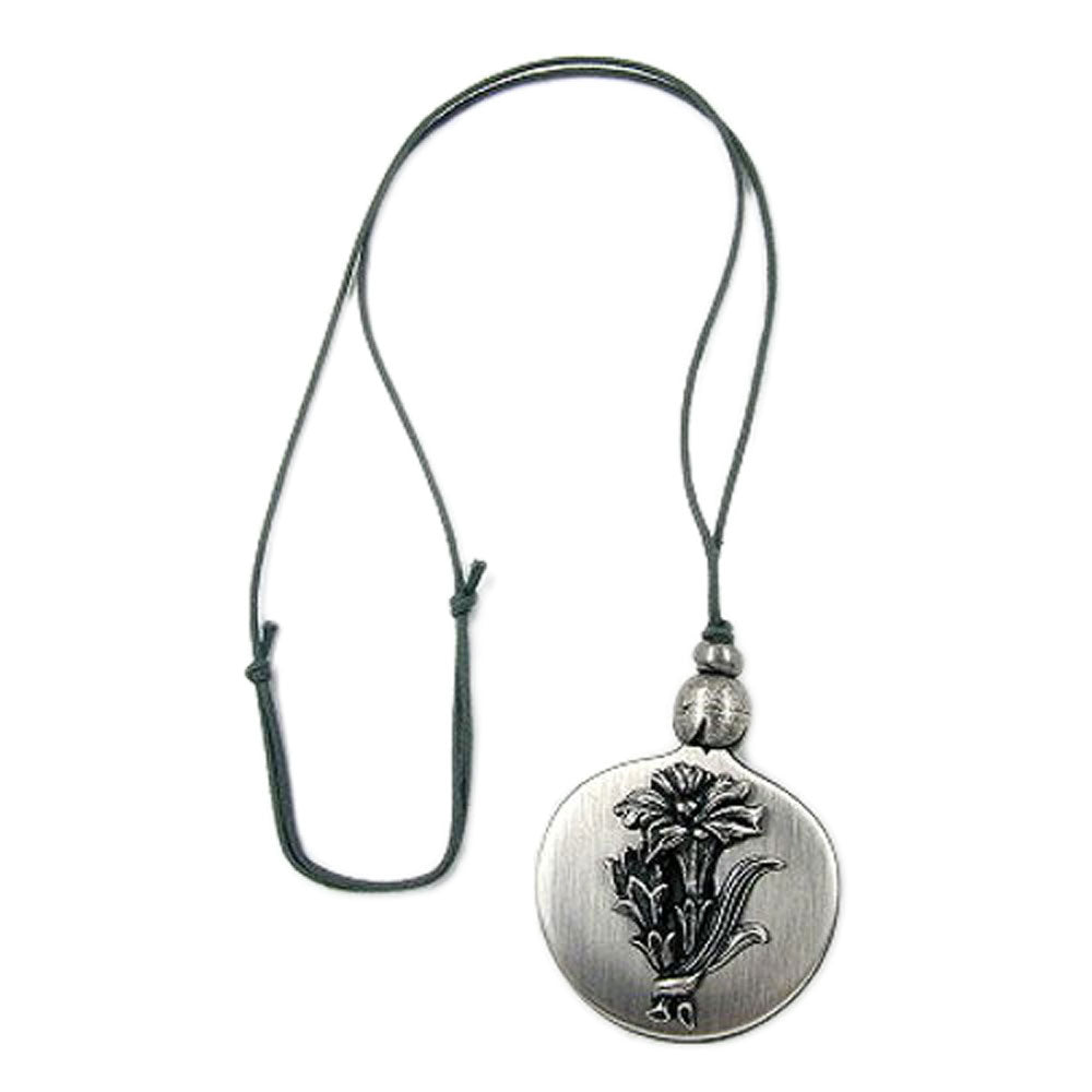 Kette, Platte mit Enzian, altsilber