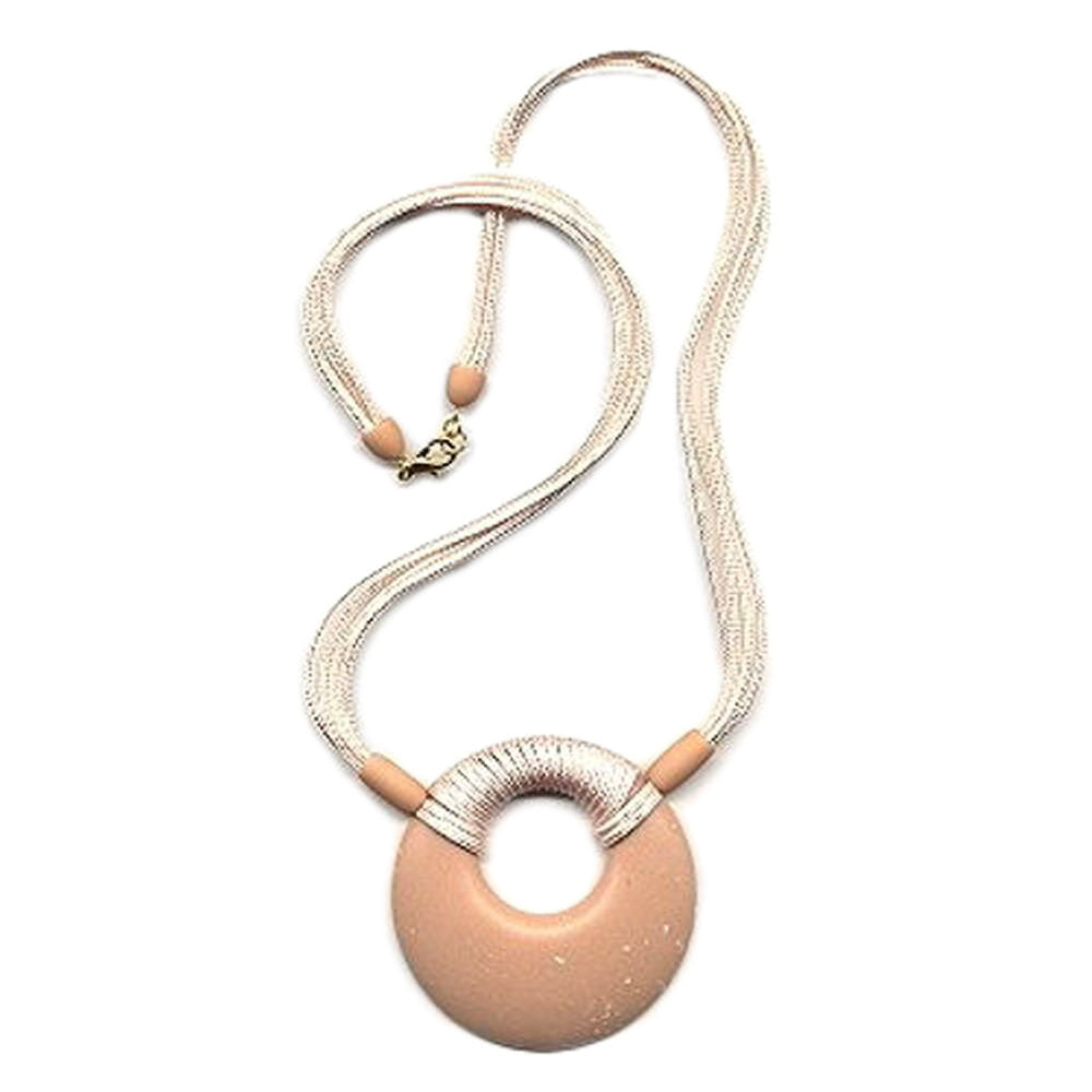 Kette Kunststoff Scheibe Amulett lachsrosa matt 4x Kordel hellrosa verschiedene Längen