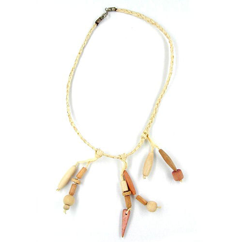 Kette, Bast geflochten, Holzperlen