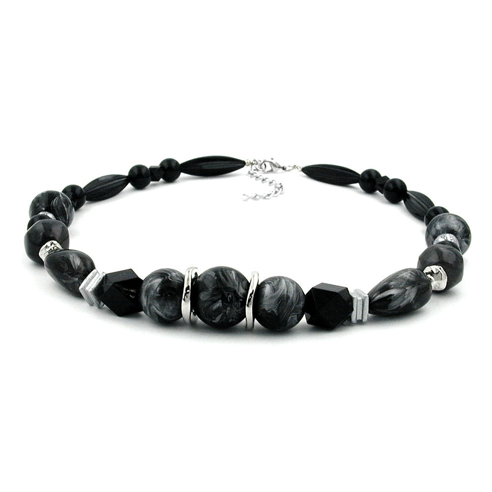 Kette, Perlen silbergrau, verschiedene Farben