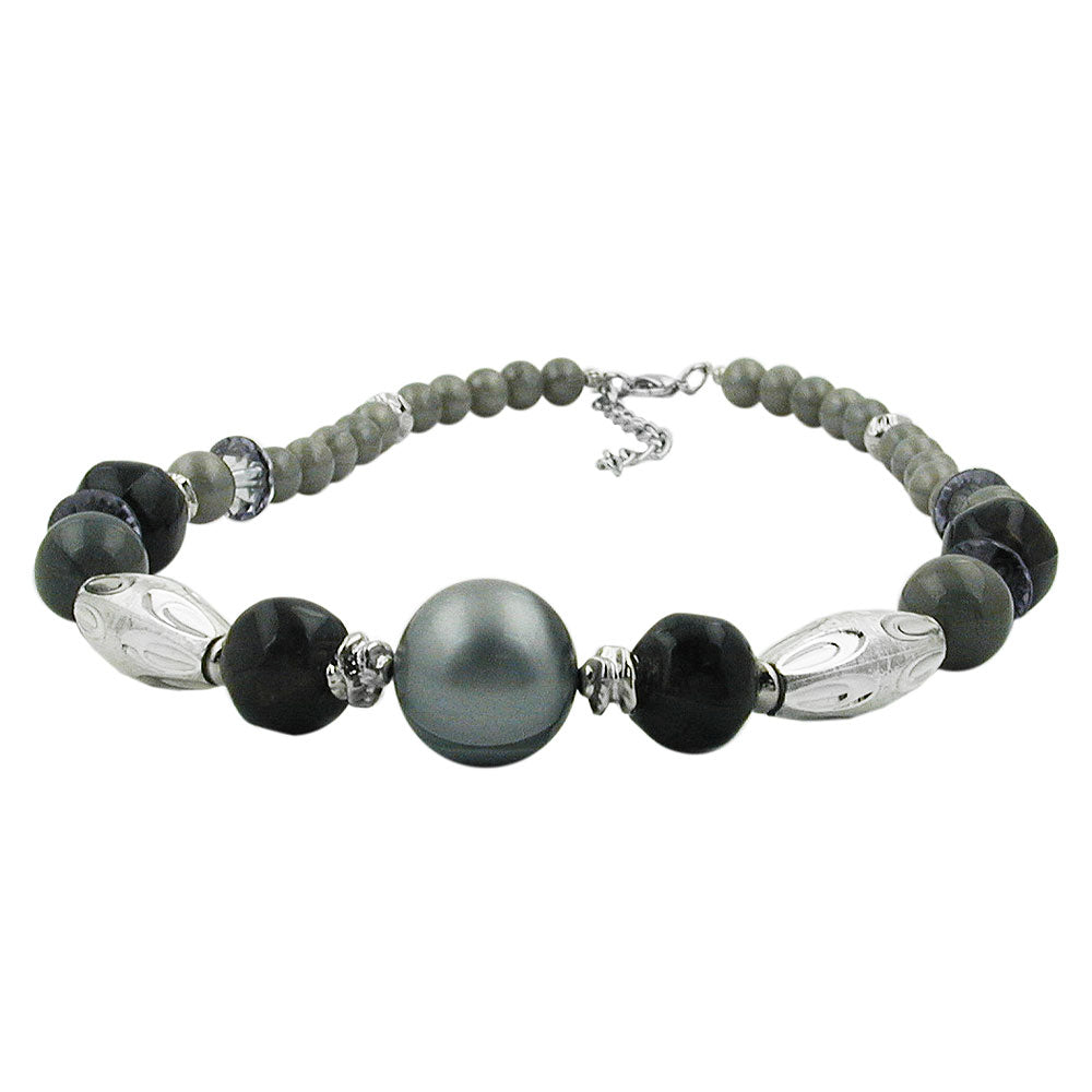 Kette Olive chrom Kunststoffperlen silbergrau verschiedene Längen