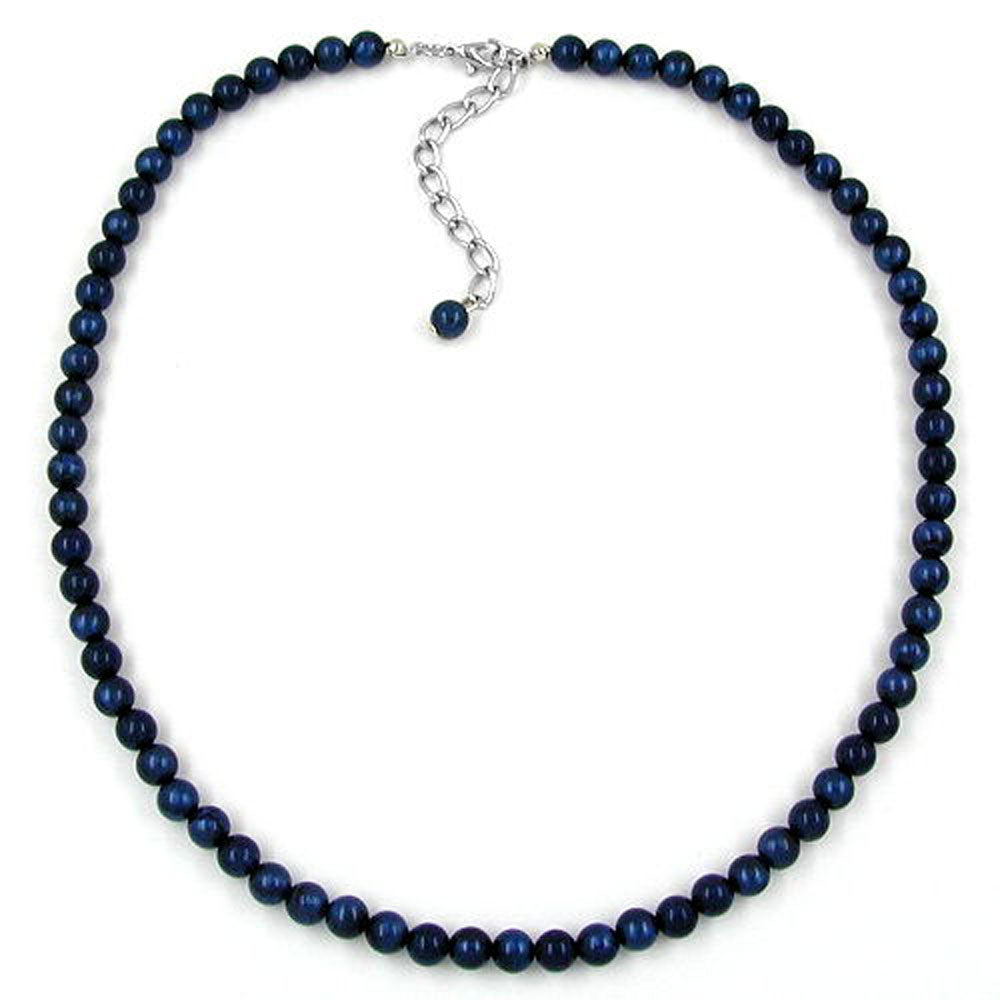 Kette, Perle 6mm, stahlblau, silber