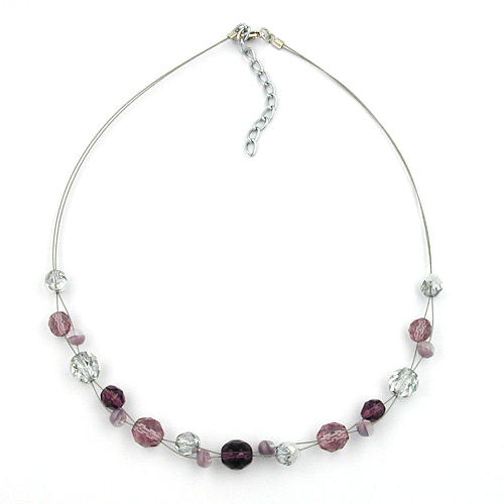 Kette, Glas, verschiedene Farben-silber, Draht