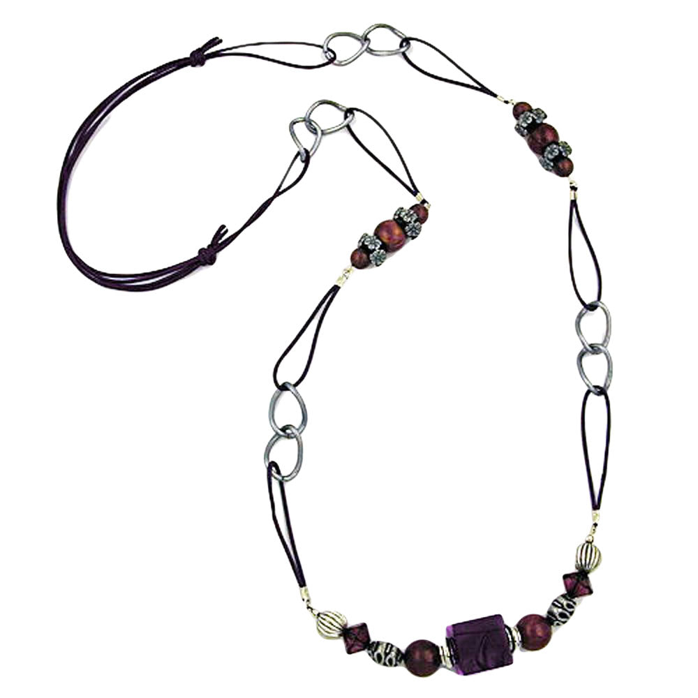 Kette, pflaume-altsilberfarben mit Kordel