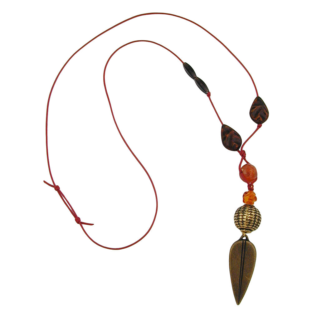 Kette verschiedene Größen Kunststoffperlen Speerspitze altmessingfarben Baumwollkordel verschiedene Farben verschiedene Längen