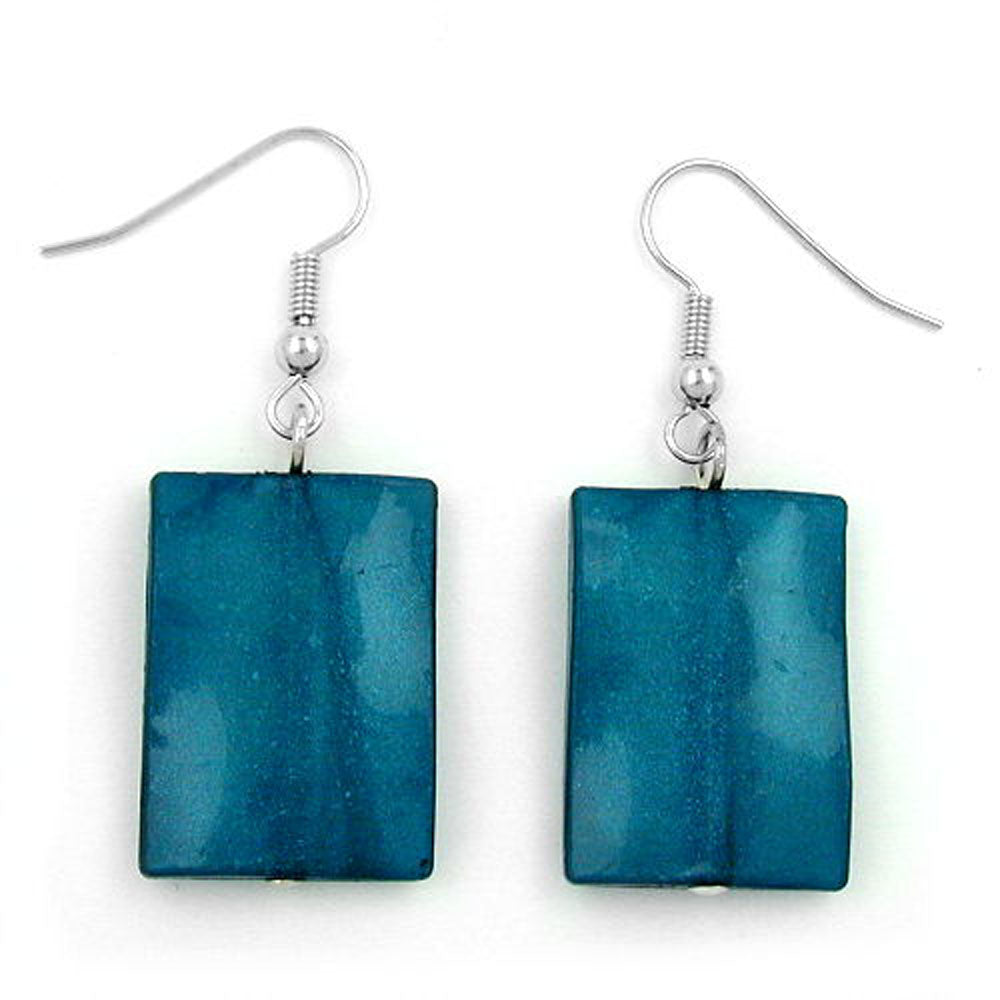 Ohrhaken Ohrhänger Ohrringe Viereck gewellt petrol verschiedene Farben glänzend