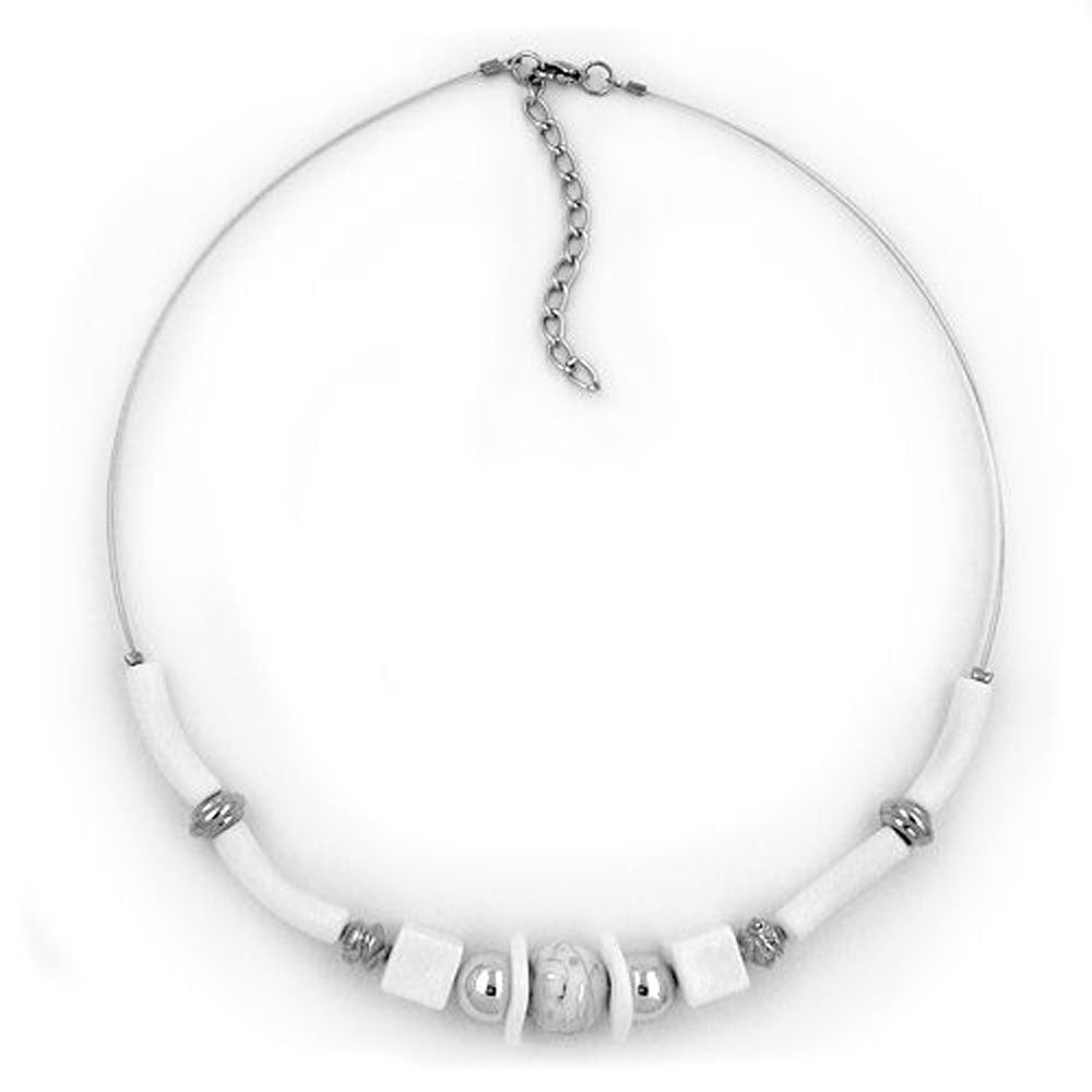 Kette, Perlen weiß, chrom-glänzend