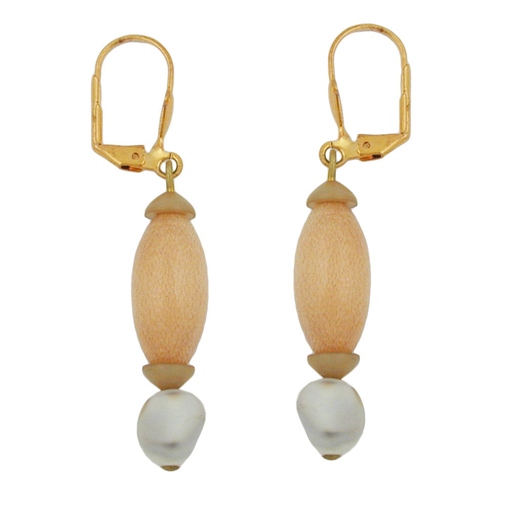 Ohrbrisur Ohrhänger Ohrringe 52mm goldfarben Holzperle hell verschiedene Farben und Kunststoffperle hell verschiedene Farben marmoriert