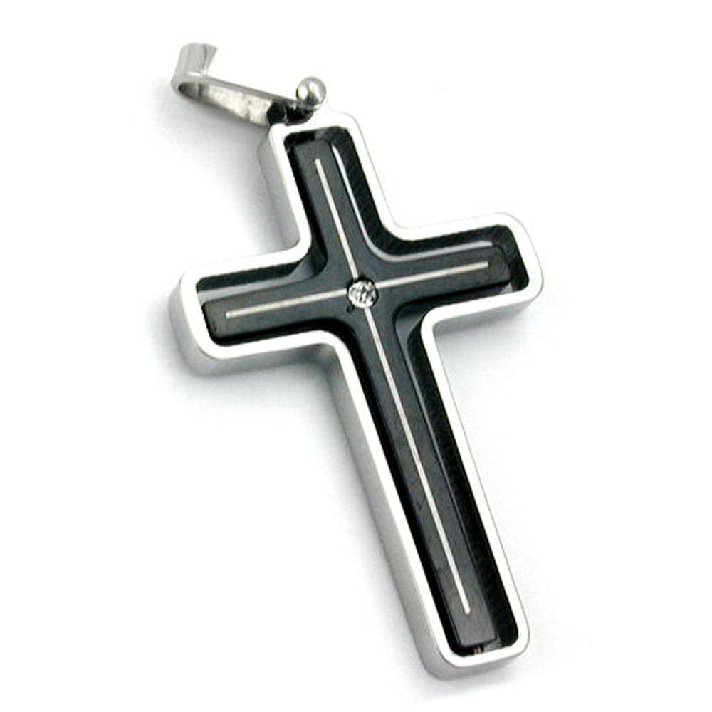 Anhänger, Kreuz mit Zirkonia, Edelstahl