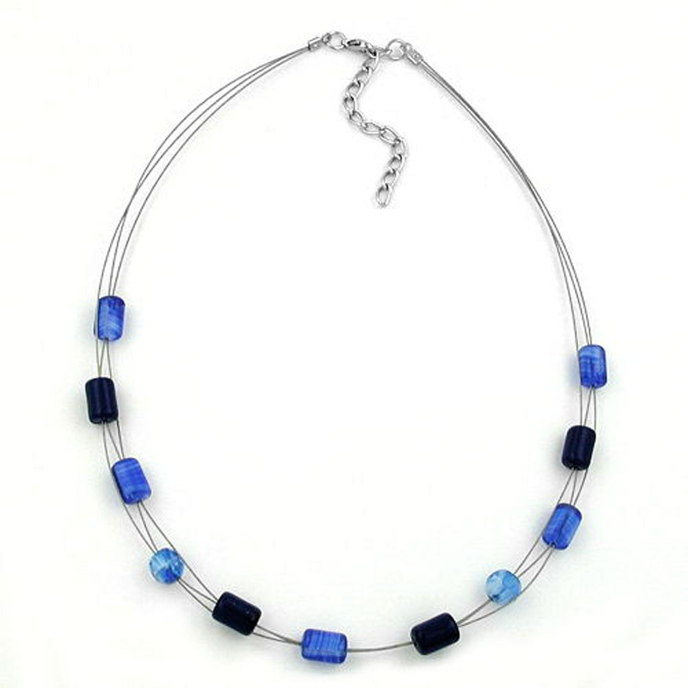 Kette, Glasperlen blautöne, Draht