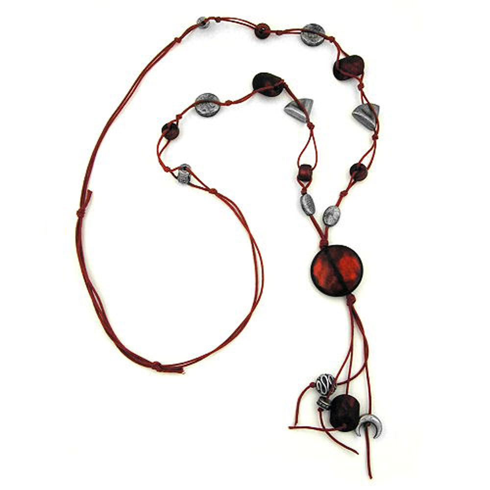 Kette, Scheibe bordeaux, altsilber