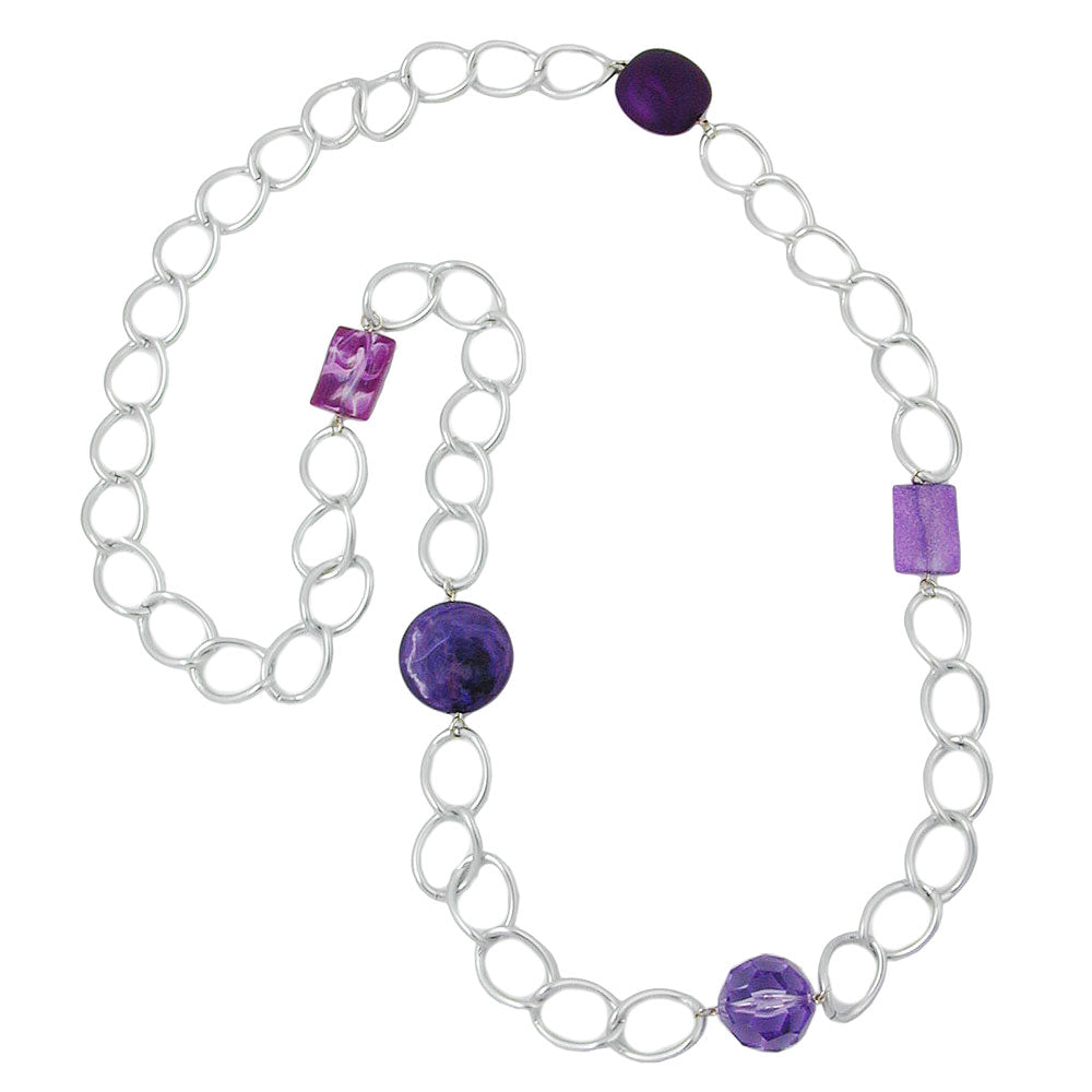 Kette Kunststoffperlen lilla Weitpanzerkette Aluminium hellgrau verschiedene Längen