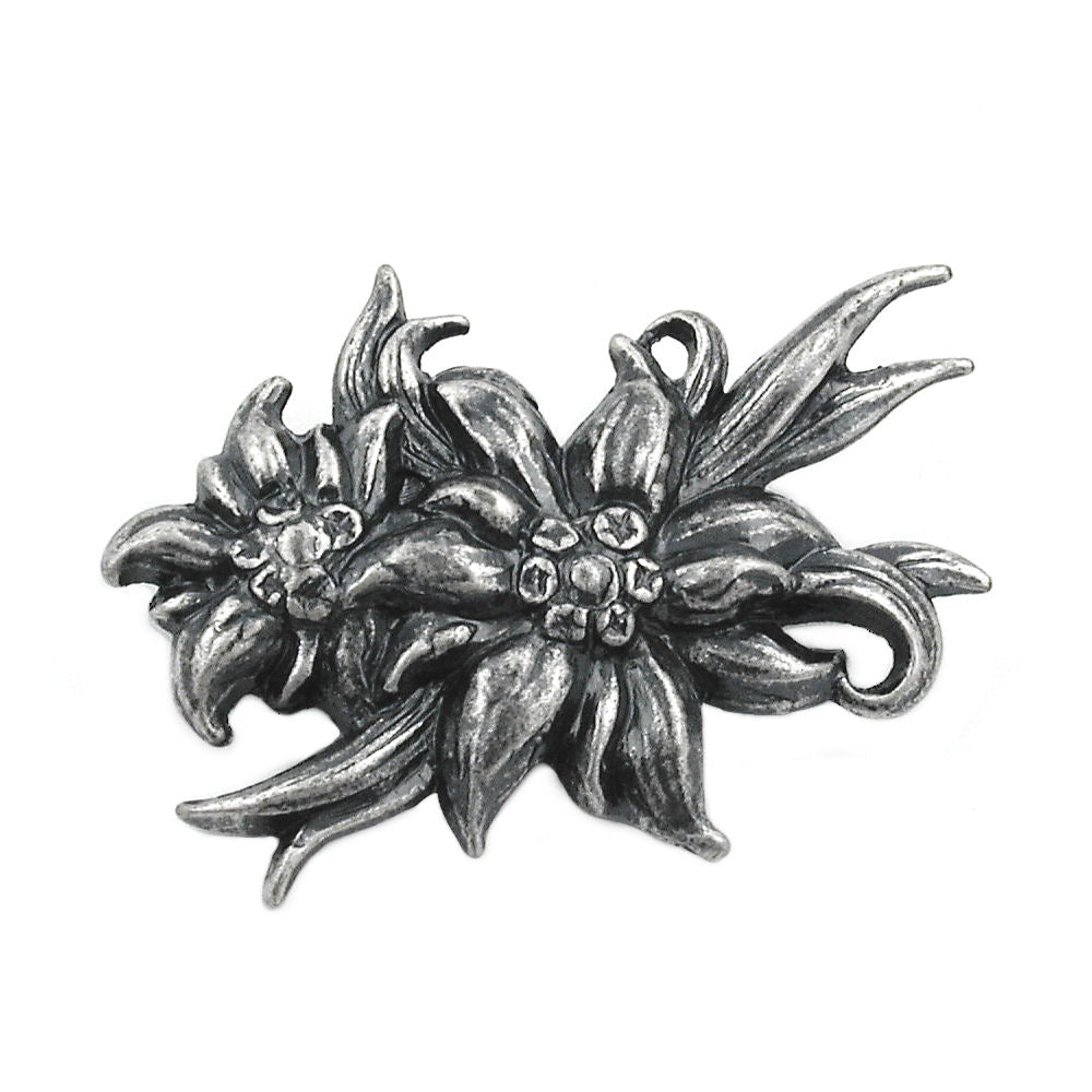 Brosche, 2x Edelweiß, altsilber-farbig