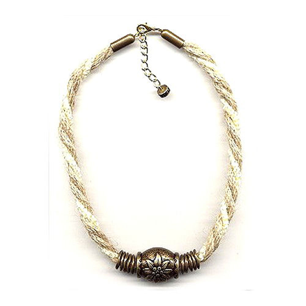 Kette, Edelweißperle altmessingfarben, Hanf