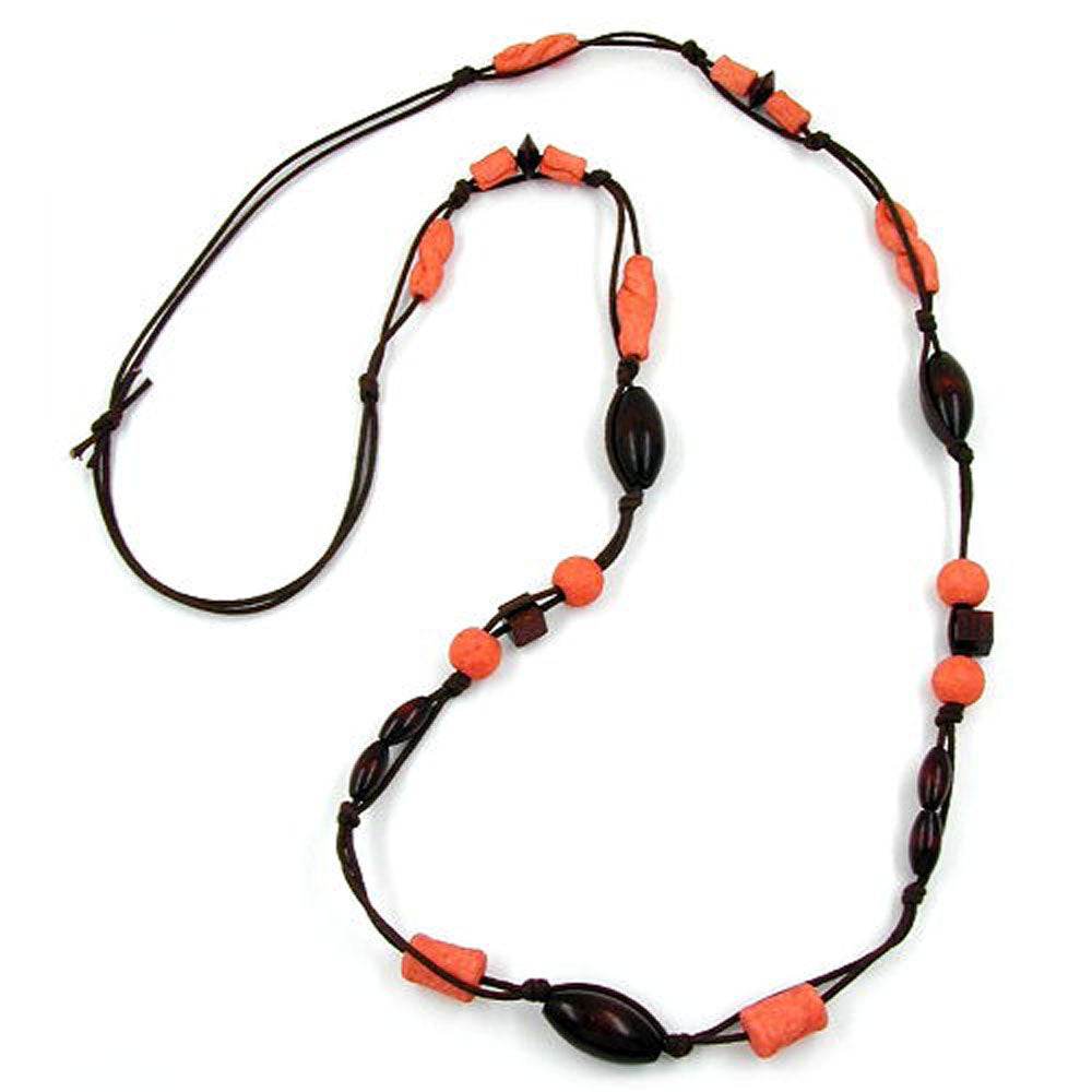 Kette, Barockperle altrosa, Holz verschiedene Farben