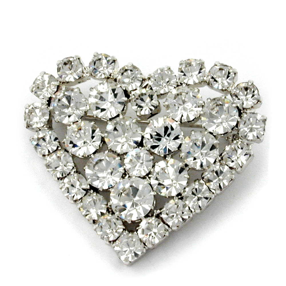 Brosche, Herz Strass-kristal, versilbert
