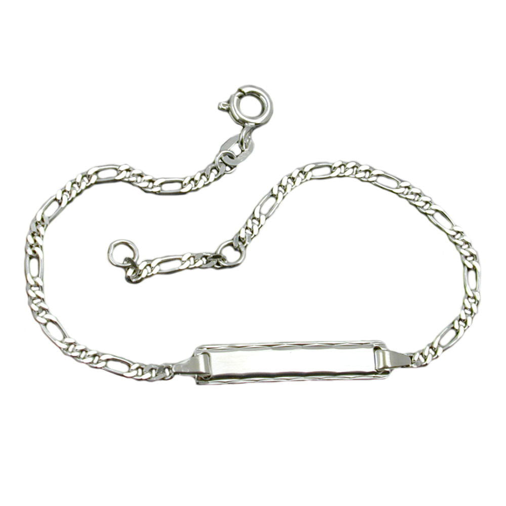 Schildarmband 2,3mm Figarokette 3+1 diamantiert Armband mit Gravurplatte 5x26x1mm Silber 925 verschiedene Längen