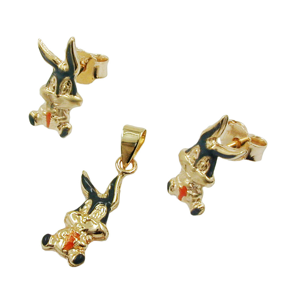 Bugs Bunny Ohrstecker & Anhänger im Set aus 9 Karat verschiedene Farben