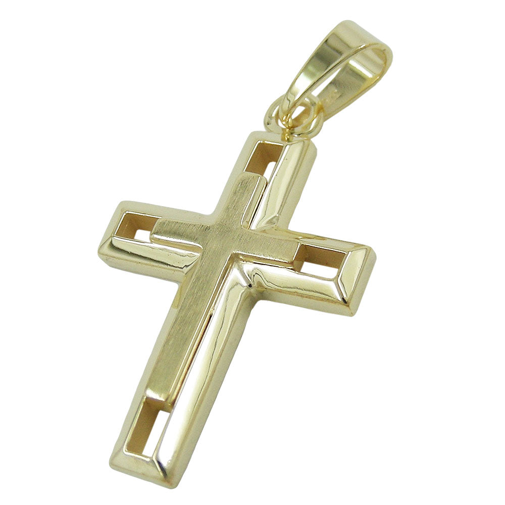 Anhänger, schweres Doppelkreuz 9Kt verschiedene Farben