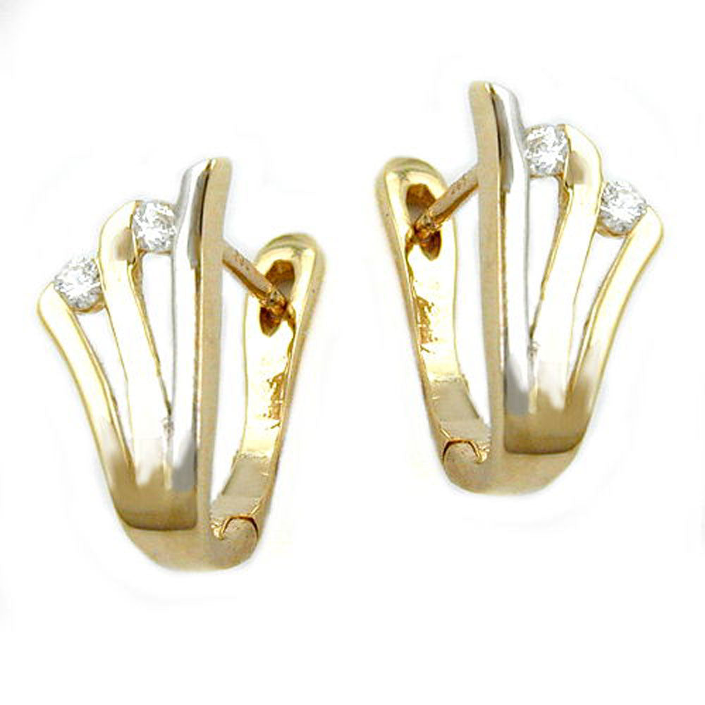 Creole Ohrring 14x6,5mm Klappscharnier bicolor mit Zirkonias 9Kt verschiedene Farben
