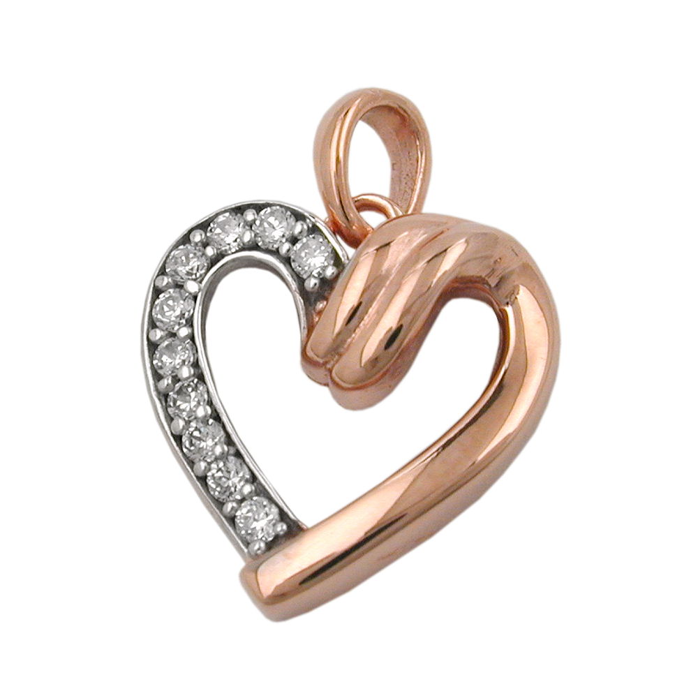 Anhänger 13mm Herz mit Zirkonias bicolor 9Kt Rotgold