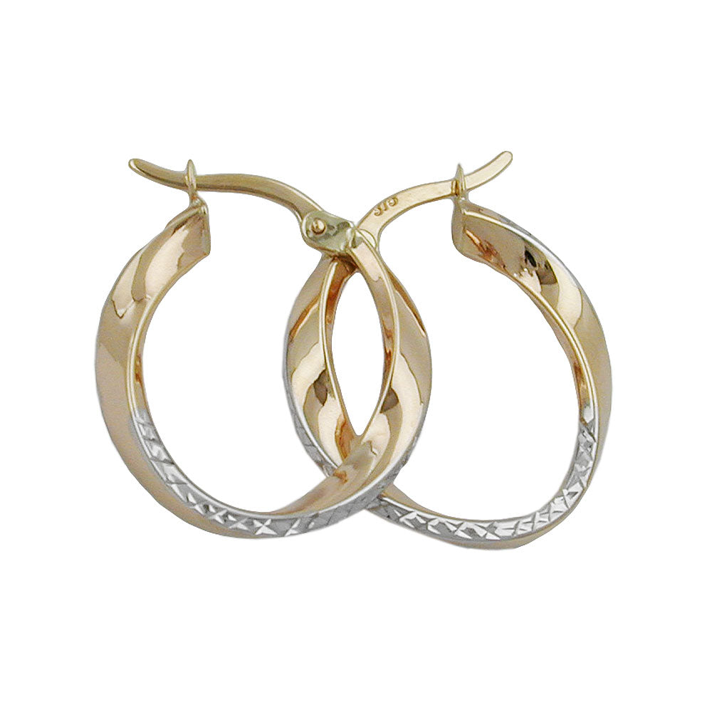 Creole Ohrring verschiedene Größen oval bicolor diamantiert geschwungen 9Kt verschiedene Farben