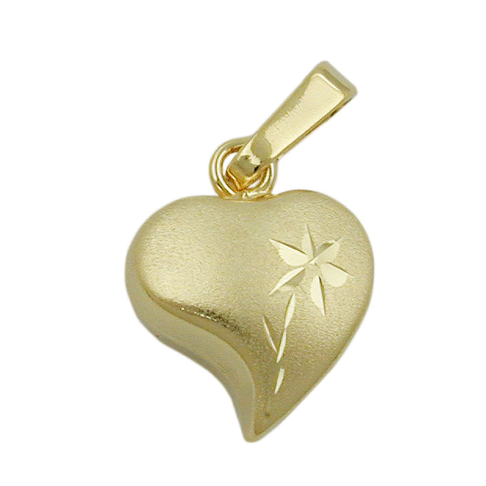 Anhänger, Herz mit Blume, 8Kt verschiedene Farben