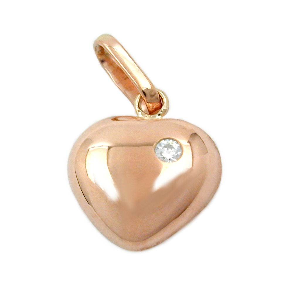 Anhänger, Herz mit Zirkonia, 9Kt Rotgold