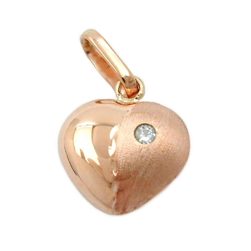 Anhänger, Herz mit Zirkonia, 9Kt Rotgold
