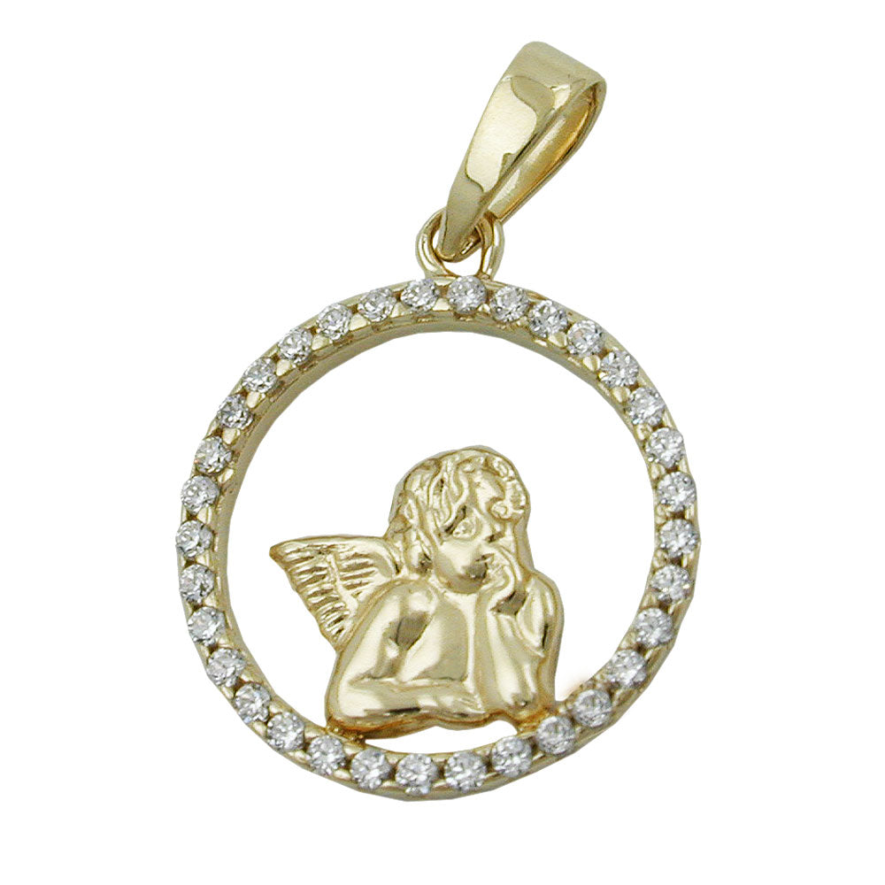 Anhänger 14mm Engelmotiv mit Zirkonias 9Kt verschiedene Farben
