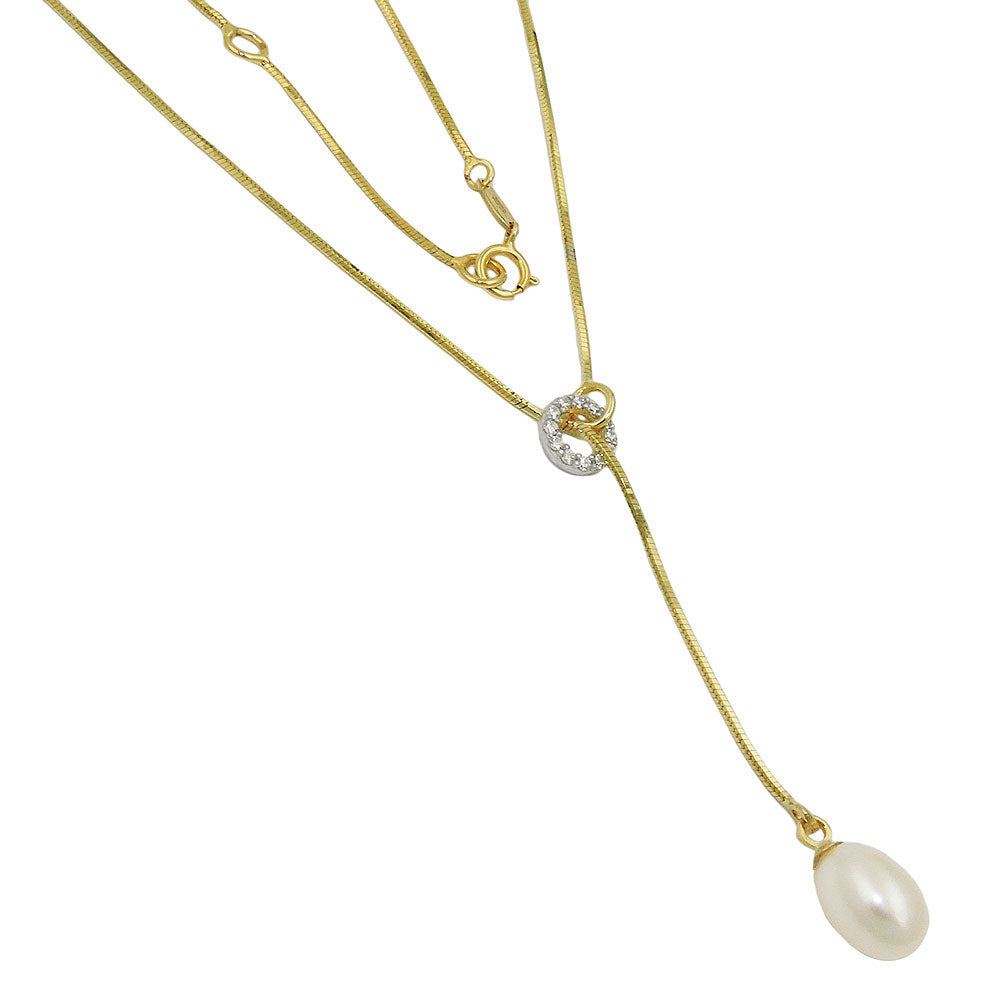 Kette 0,8mm Schlangenkette Y-Kette Collier Zuchtperle Zirkonias 9Kt verschiedene Farben verschiedene Längen