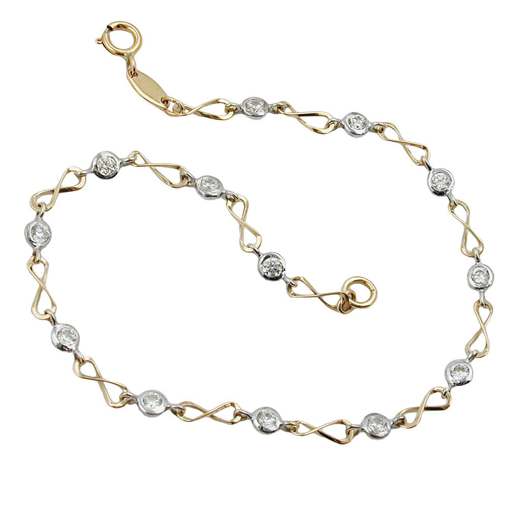 Armband 3,3mm Fantasie bicolor mit Zirkonias 9Kt verschiedene Farben