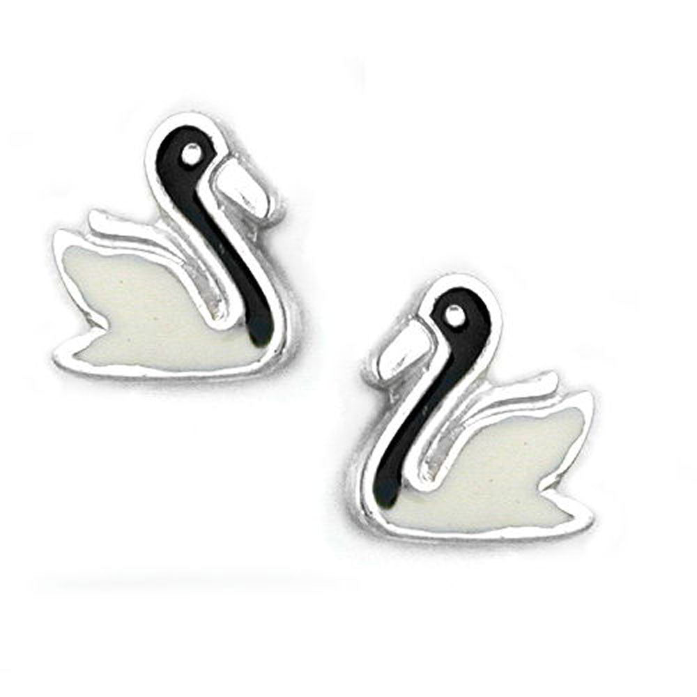 Stecker, Schwan, sw-weiß emailliert, 925