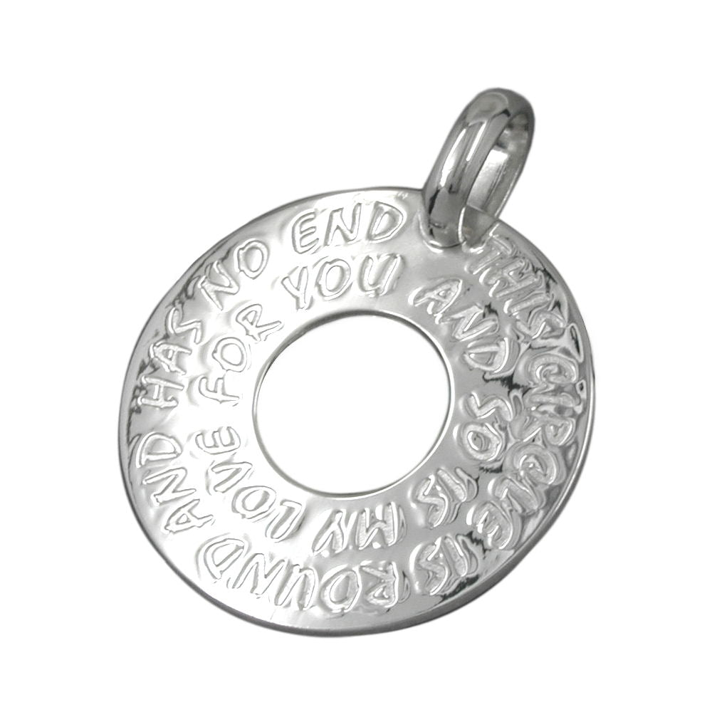 Anhänger 25mm Kreis mit Prägung LOVE HAS NO END Silber 925