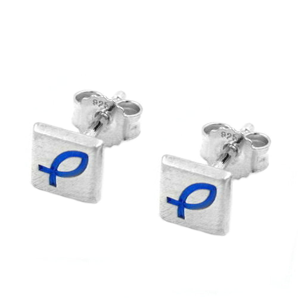 Ohrstecker Ohrring verschiedene Größen matt Fisch-Symbol verschiedene Farben lackiert Silber 925