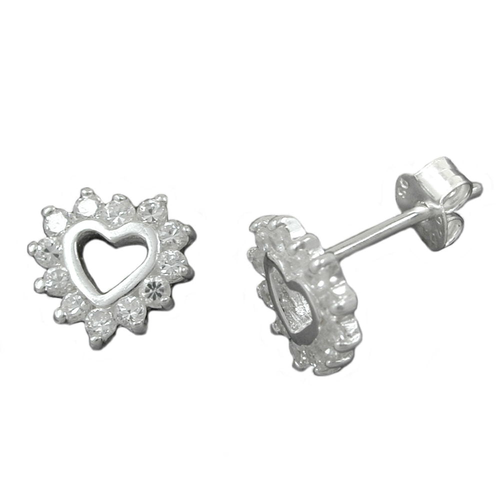 Stecker 10mm Herz mit 12 Zirkonias Silber 925