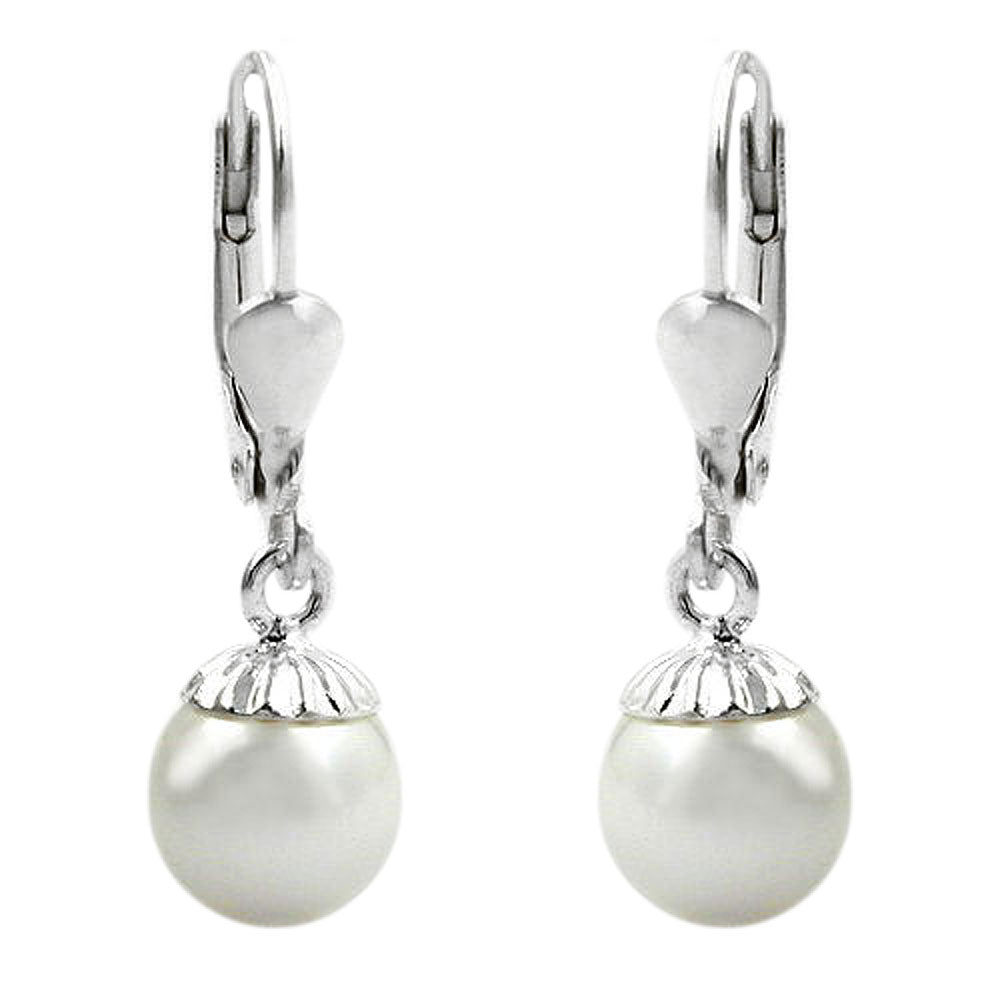 Ohrbrisur Ohrhänger Ohrringe 24x7,5mm Hänger mit Imitat-Perle Silber 925